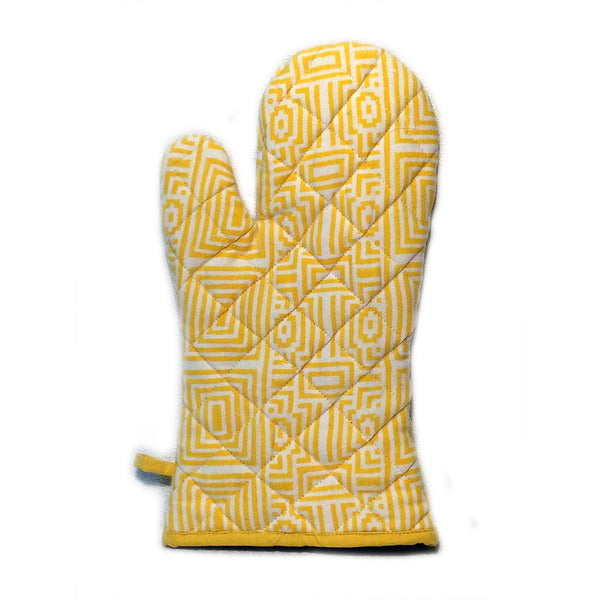 Maze Oven Mitt in yellow - Khush Rang Textiles