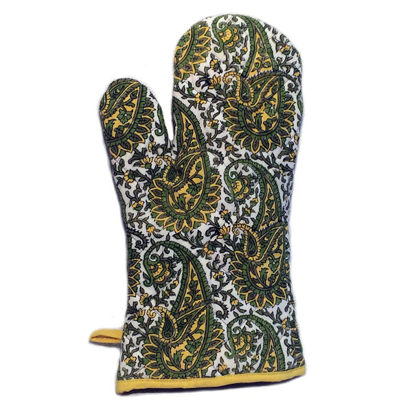 Paisley Oven Mitt in green - Khush Rang Textiles