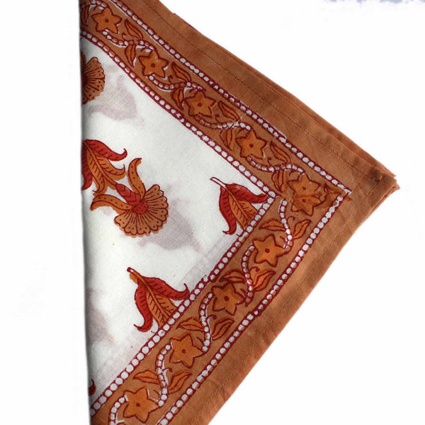 Rust floral woodblock print napkins