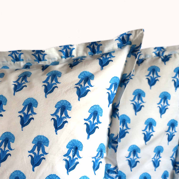 Jaipur Blue Floral Wood-Block Pillow Shams