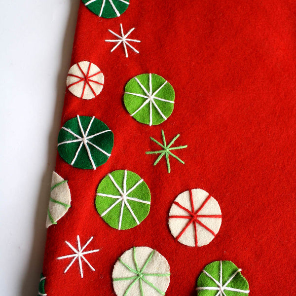 Hand stitched button tree skirt