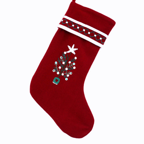 Embroidered Tree heart Christmas stocking