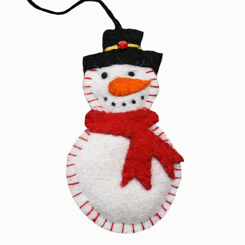 Carrot Nose snowman Christmas ornament with scarf and rhinestone  top hat