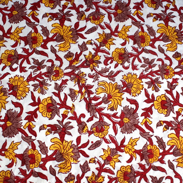 Indian Apron Wood Block Printed Red and Yellow flowers