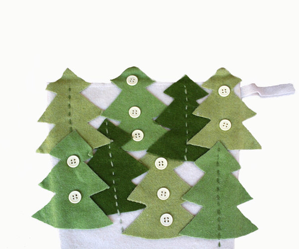 Green pines Holiday Wool Felt Stocking