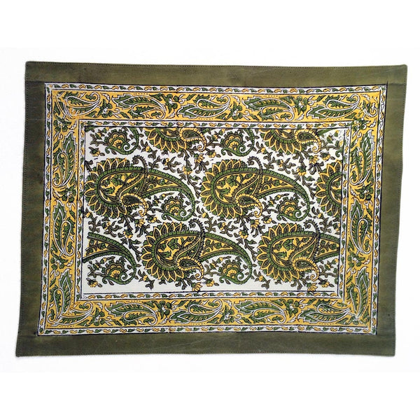 Wood-block printed Indian Paisley placemats. Fully backed with white cotton.