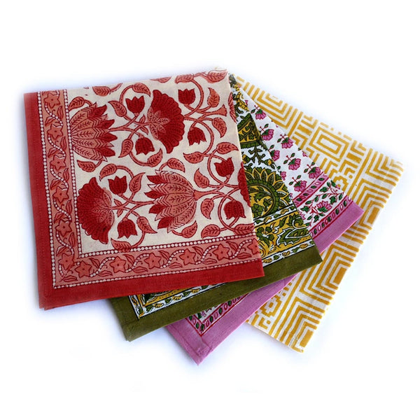 Indian printed bohemian napkins with lotus flowers