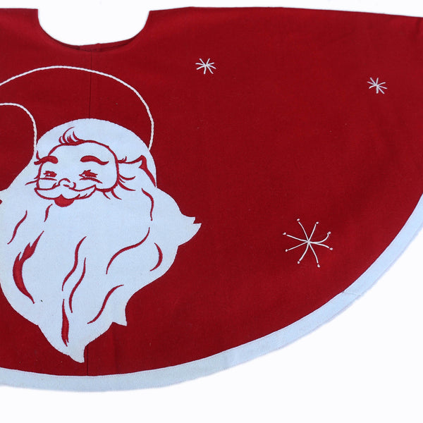 Vintage Santa in hat Tree Skirt Hand Embroidered Wool Felt