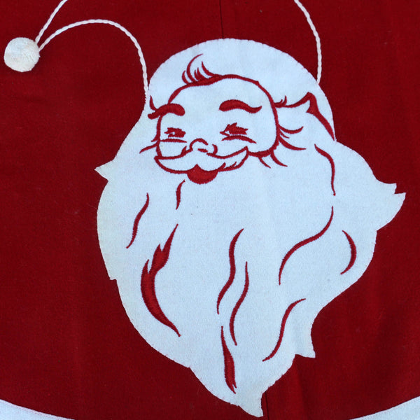 Vintage Santa in hat Tree Skirt Hand Embroidered Wool Felt