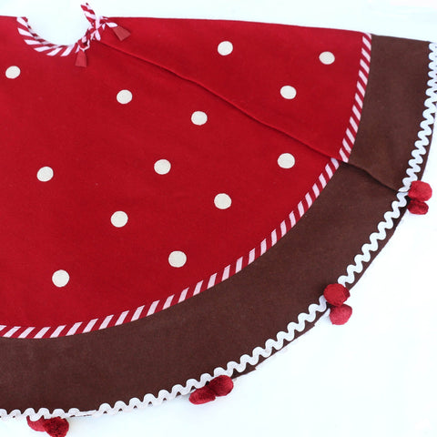 Polka dot Tree Skirt with pom poms and candy cane stripe