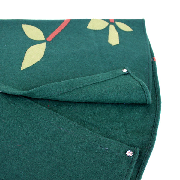 Dark Green wool felt tree top birds Christmas tree skirt