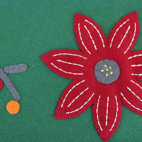 Big red flowers wool felt tree skirt