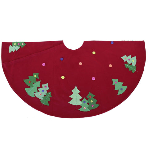 Buttons on trees red wool felt Christmas tree skirt