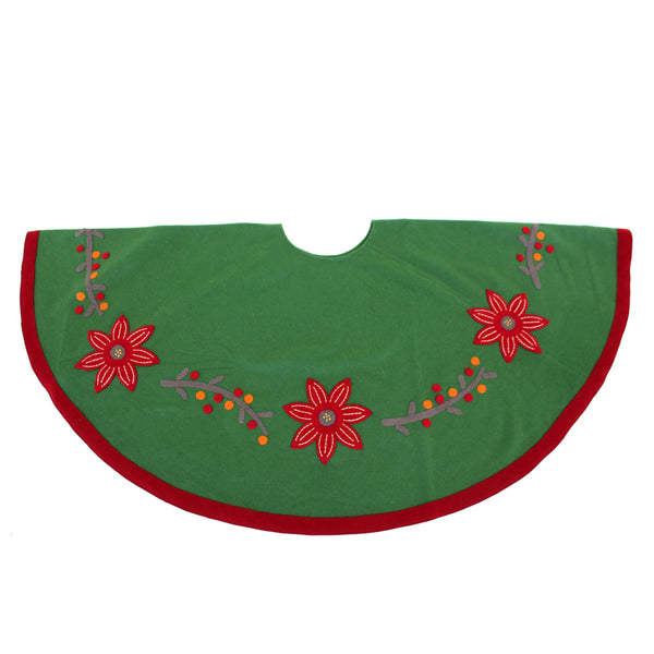 Big red flowers wool felt tree skirt