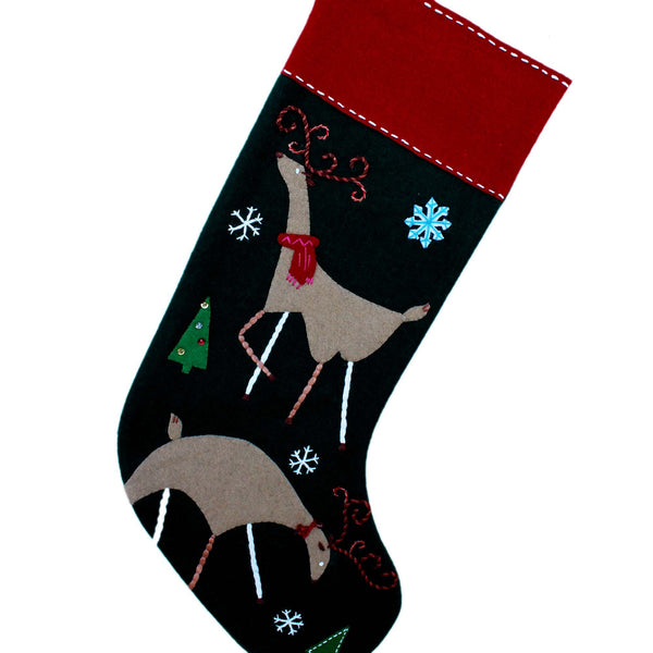 Graizing deer green Christmas stocking