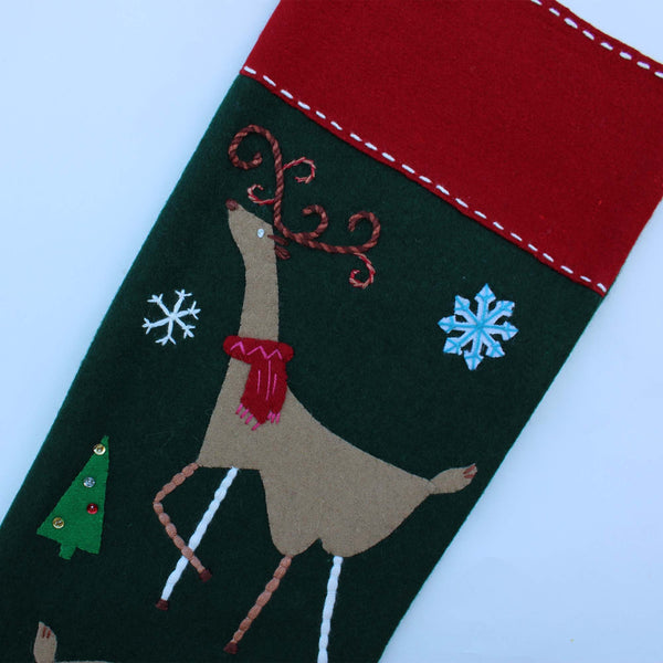 Graizing deer green Christmas stocking