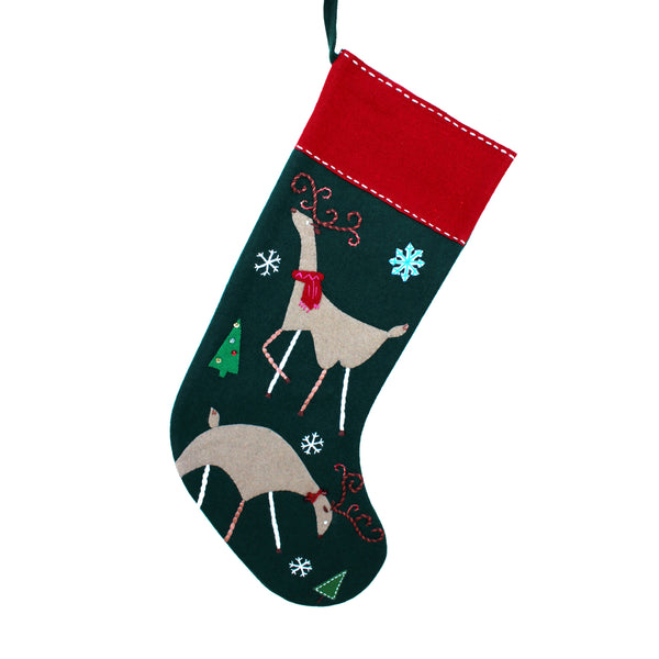 Graizing deer green Christmas stocking