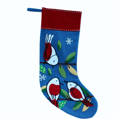 Red Robin wool felt Christmas stocking