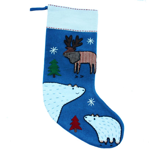 Polar Bears and moose Wool Felt Christmas stocking