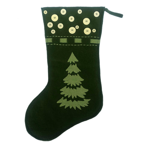All Green Christmas tree stocking with button cuff