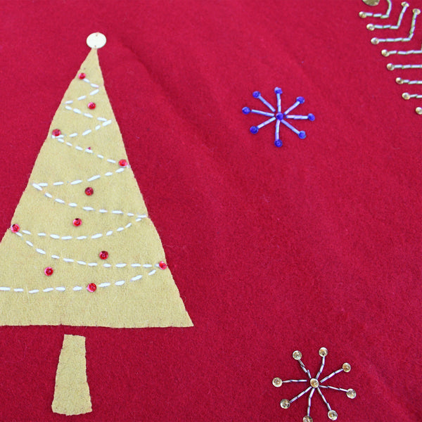 Beaded trees red wool felt Christmas tree skirt