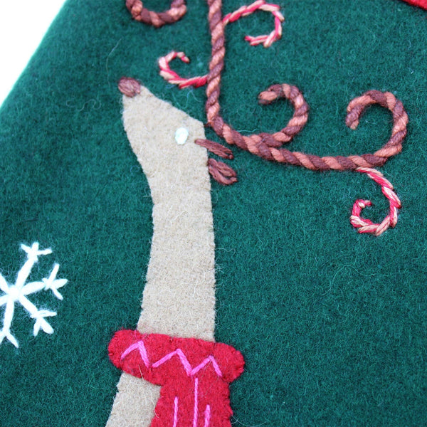 Graizing deer green Christmas stocking