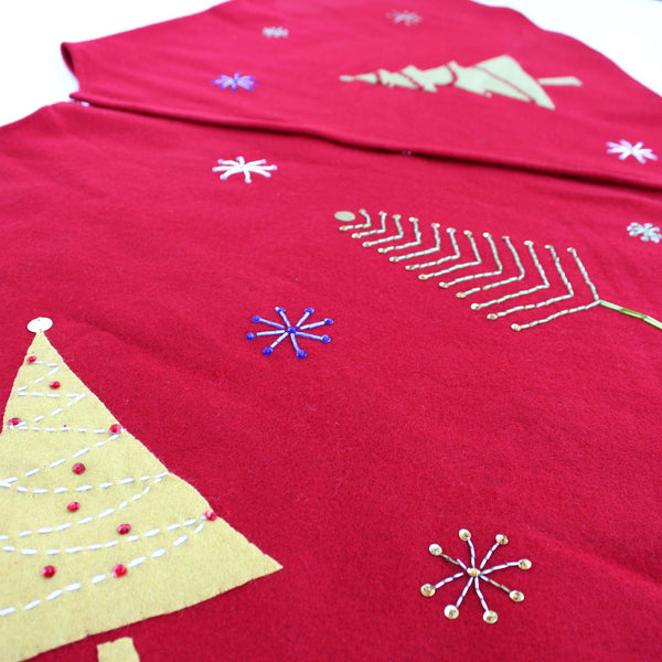 Beaded trees red wool felt Christmas tree skirt