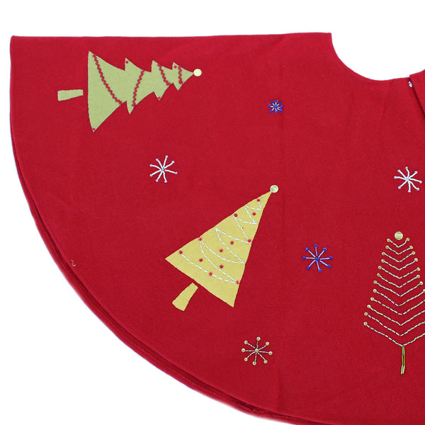 Beaded trees red wool felt Christmas tree skirt