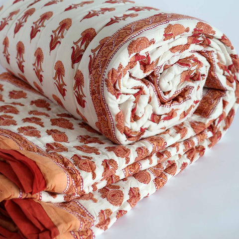 Rust and Peach Floral Jaipur Quilt