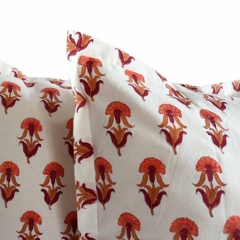 Rust and Peach Jaipur Floral Wood-Block Pillow Shams