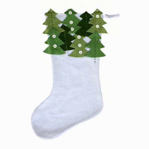 Green Trees Holiday Wool Felt Stocking