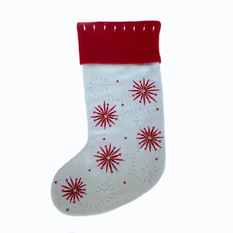 pink starburst wool felt Christmas stocking