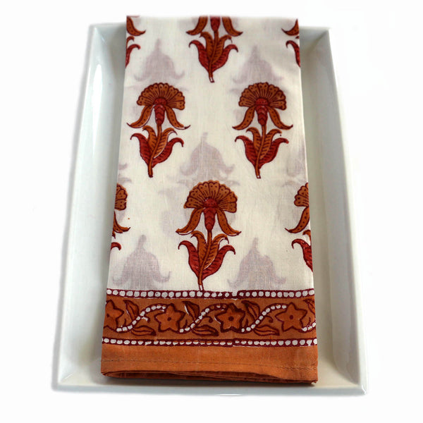 Rust floral woodblock print napkins